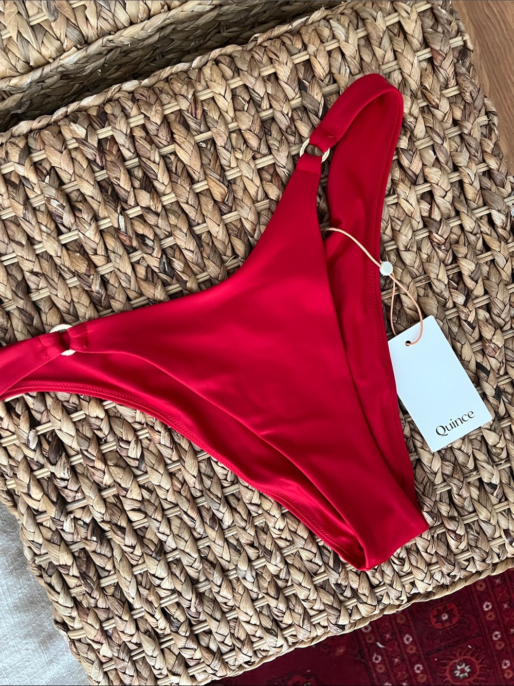 Quince Red High-Cut Bikini Bottom with Gold Accents